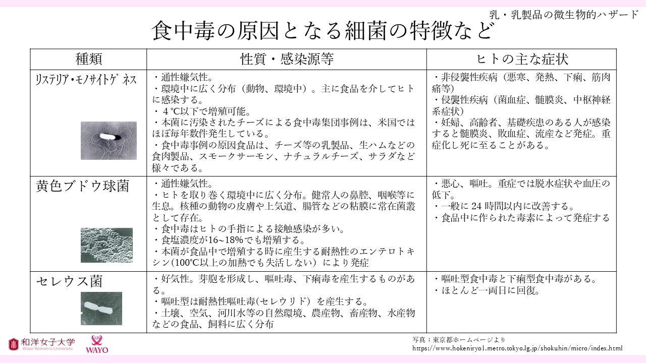 食中毒の原因となる細菌の特徴など